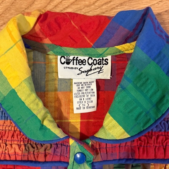 Vintage Coffee Coats Styled by Saybury Rainbow Seersucker House Coat Size Small - Picture 6 of 7